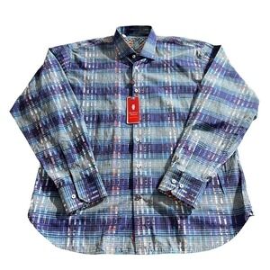 Luchiano Visconti Men's XXL Long Sleeve Button Down Cotton Blend Blue Multi NWT